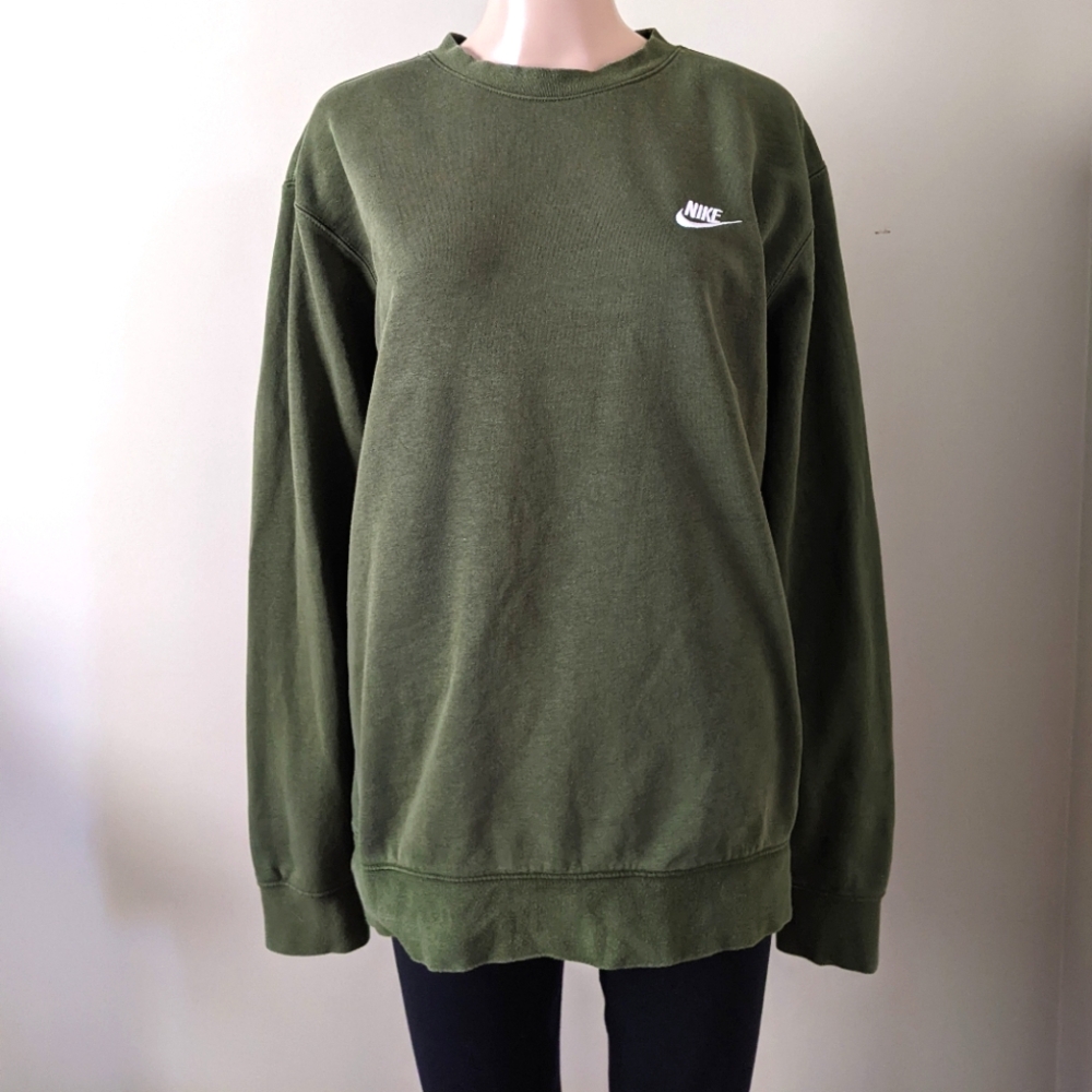 Nike embroidered logo olive green crewneck sweater, men's large